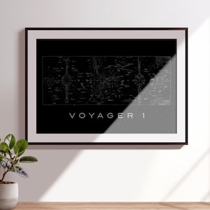 Póster con planos ultra detallados de la nave espacial Voyager 1 / Arte mural inspirado en la NASA y Carl Sagan