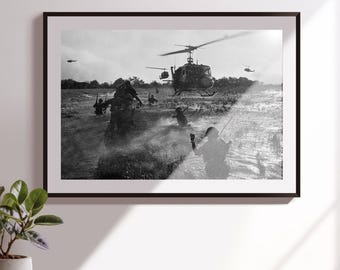Vietnam War Iconic Photo Of Helicopter Landing in Mekong Delta against Viet Cong guerillas Poster