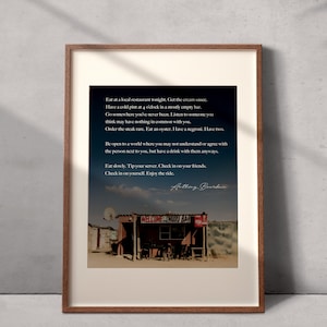 Inspiring Anthony Bourdain Quote Art - &#39;Eat Local Tonight&#39; Poster Print