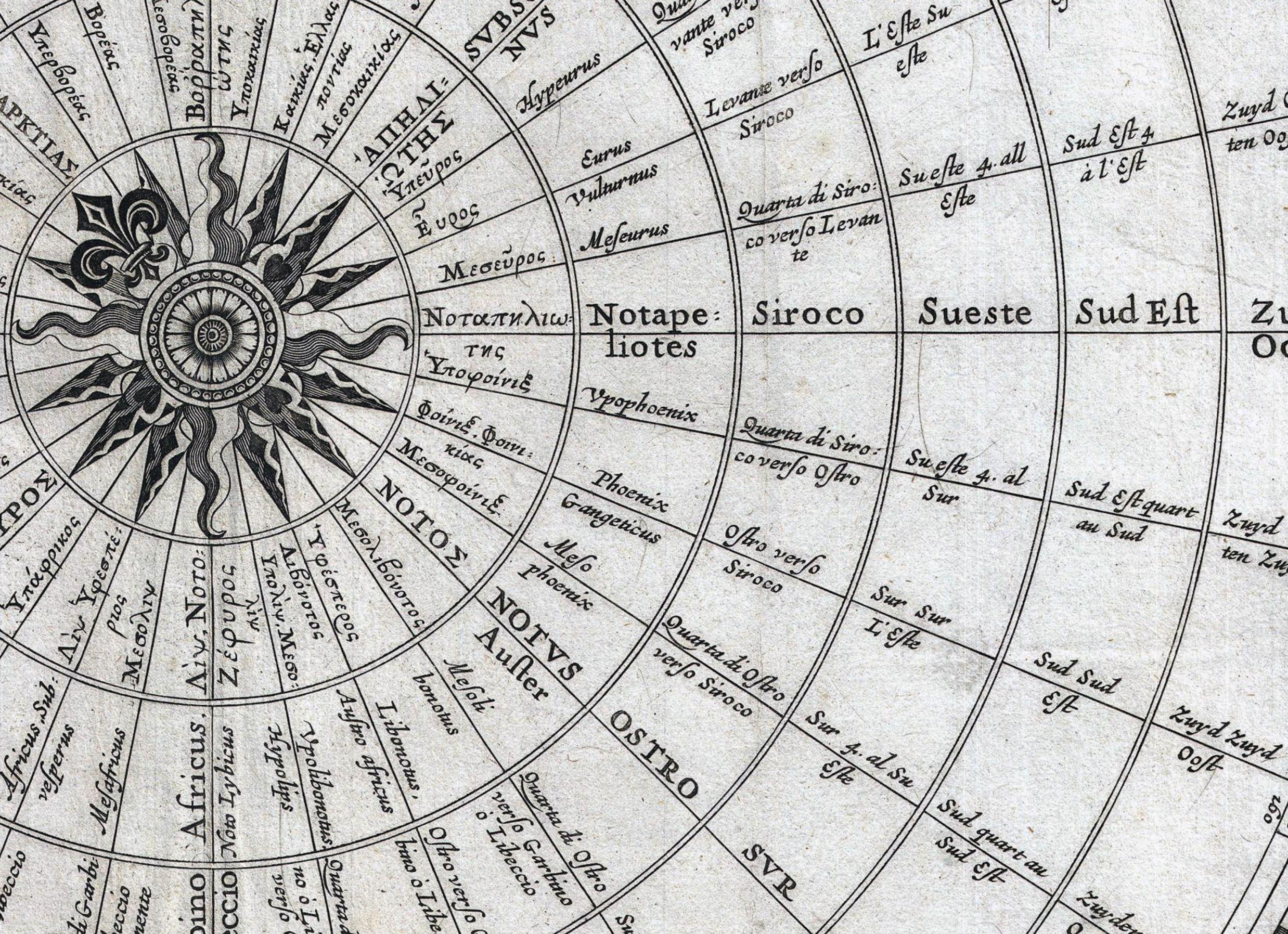 Ancient Wind Rose Mariner's Compass With the Winds in Six Languages ...
