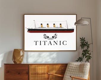 RMS Titanic Ocean Liner Blueprint with White Star Lines logo high resolution poster