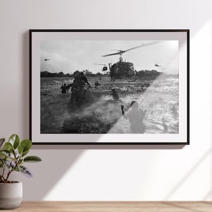 Vietnam War Iconic Photo Of Helicopter Landing in Mekong Delta against Viet Cong guerillas Poster