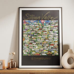 Vintage technische kaart van Silicon Valley 1992 Californië poster