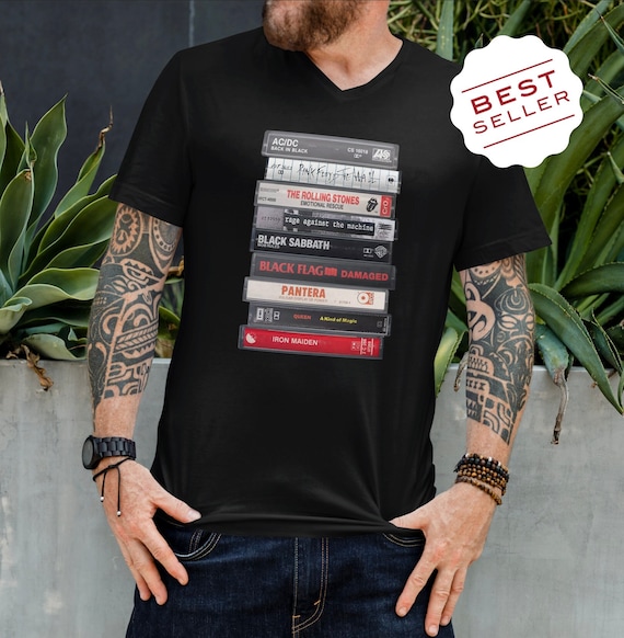 The 80'S Rock ! Cassette Tape Black Print T-Shirt The 80'S Rock ! Cassette Tape Black Print T-Shirt