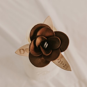 Leather Rose with Date and Initial Anniversary gifts Anniversary gifts for him Anniversary gifts for her 3rd year anniversary gift Dark Brown
