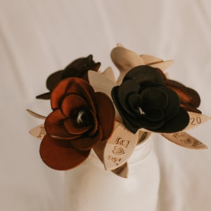 Leather Rose with Date and Initial Anniversary gifts Anniversary gifts for him Anniversary gifts for her 3rd year anniversary gift image 3