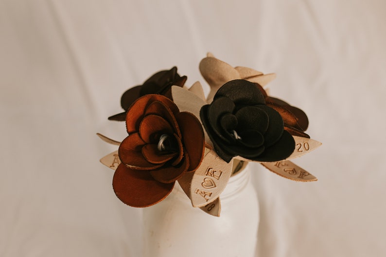 Leather Rose with Date and Initial Anniversary gifts Anniversary gifts for him Anniversary gifts for her 3rd year anniversary gift zdjęcie 3