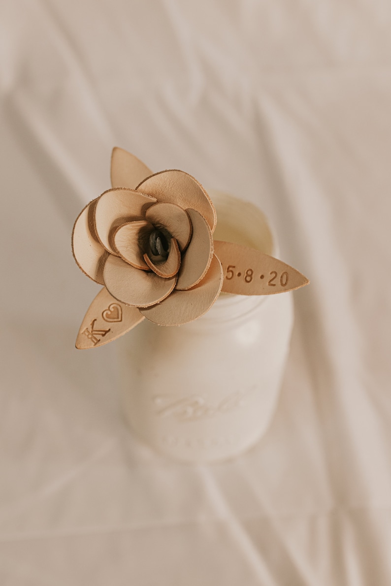 Leather Rose with Date and Initial Anniversary gifts Anniversary gifts for him Anniversary gifts for her 3rd year anniversary gift Natural