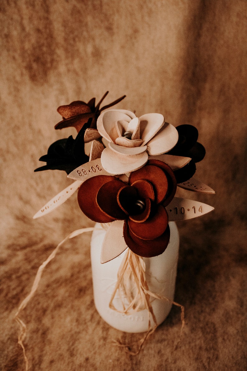 Leather Rose with Date and Initial Anniversary gifts image 1