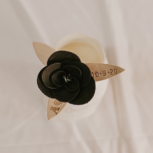 Leather Rose with Date and Initial Anniversary gifts Anniversary gifts for him Anniversary gifts for her 3rd year anniversary gift Black