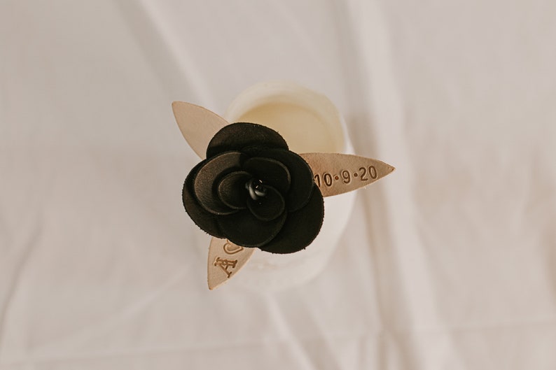 Leather Rose with Date and Initial Anniversary gifts Anniversary gifts for him Anniversary gifts for her 3rd year anniversary gift Black