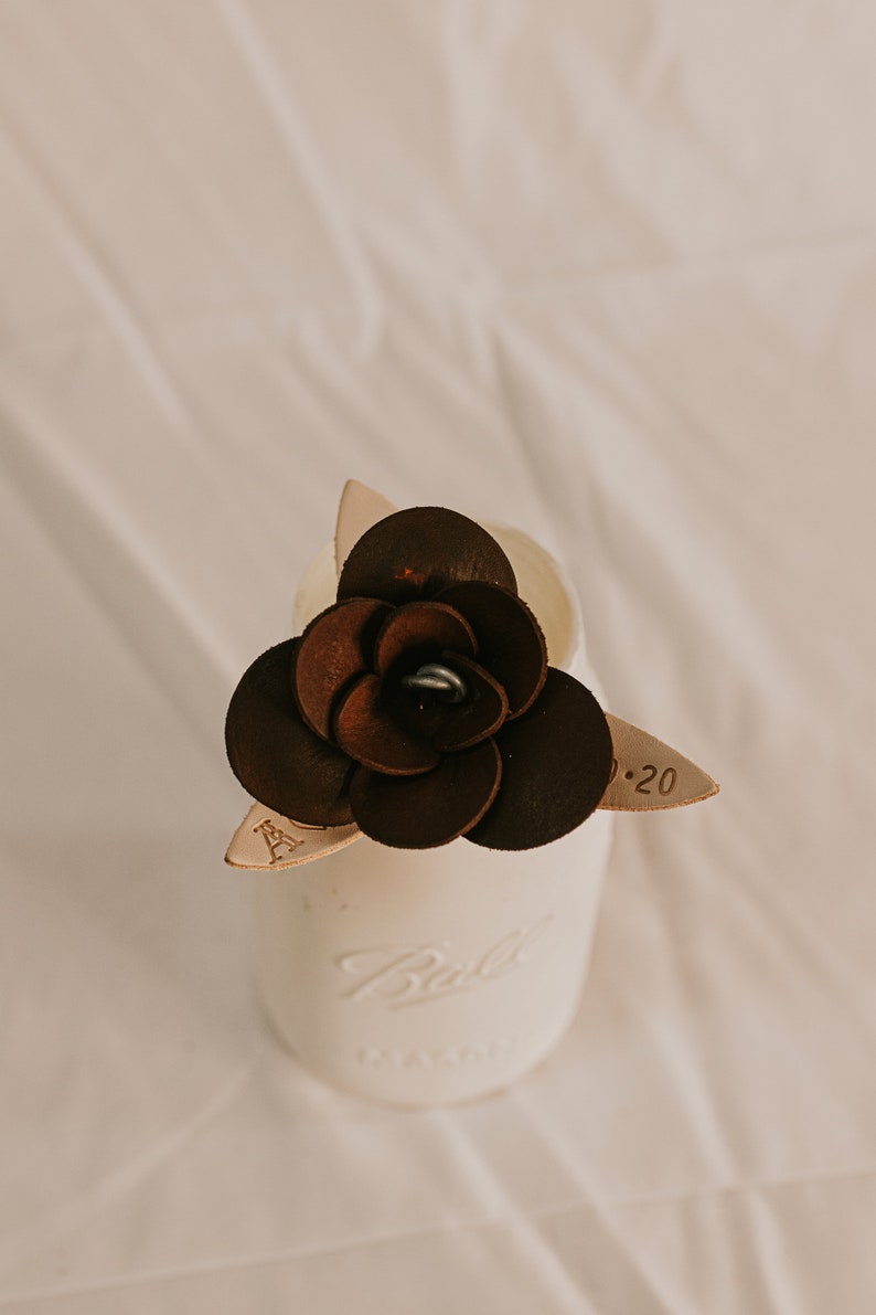Leather Rose with Date and Initial Anniversary gifts Anniversary gifts for him Anniversary gifts for her 3rd year anniversary gift Mahogany