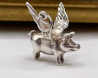Vintage 925 Sterling Silver Flying Pig Charm Pendant Estate Jewelry