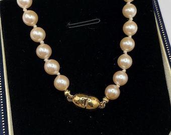 Vintage MONET Knotted Glass Pearl Necklace Gold Plated Estate Jewelry - 18.25”
