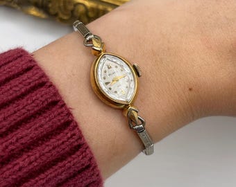 Vintage Helbros Ladies Cocktail Watch Two Tone Stainless Steel Wristwatch 5.75” NON WORKING