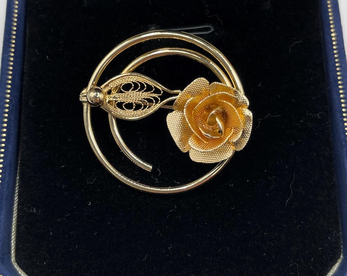 Vintage Gold Toned Rose Brooch Pin Signed Sarah Coventry