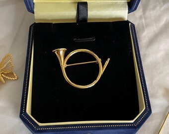 Gold Toned Trumpet Brooch Vintage NAPIER Pin Estate Jewelry