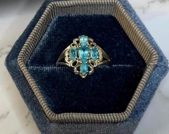 Vintage 925 Sterling Silver Ring Blue Gemstones - Size US 10.75