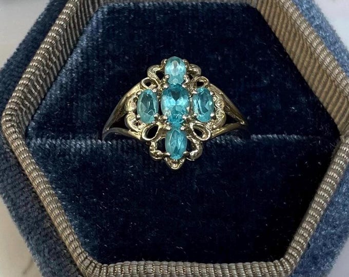 Vintage 925 Sterling Silver Ring Blue Gemstones - Size US 10.75
