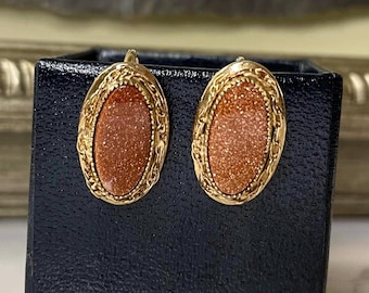 Vintage 12K Gold FILLED Sunstone Screwback Earrings Yellow Gold Estate Jewelry