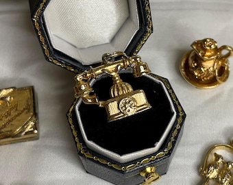Gold Toned Vintage Phone Charm AVON Signed Bracelet Charm Necklace Pendant Estate Jewelry
