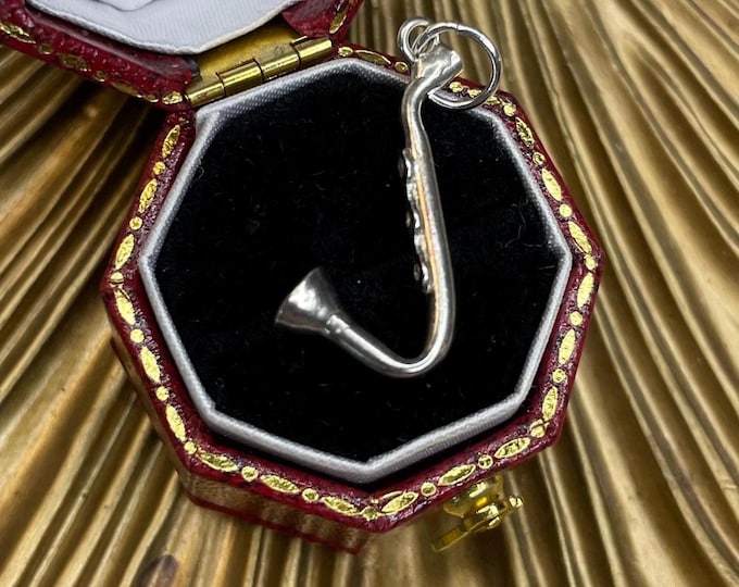 Vintage 925 Sterling Silver Saxophone Charm Pendant Estate Jewelry