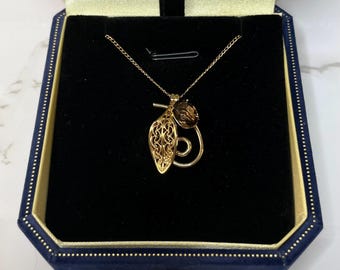 Vintage 14K Gold FILLED Smokey Quartz Pendant Necklace Signed AMCO - 15” Chain