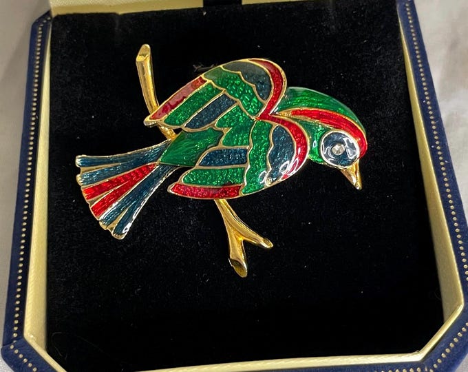 VintageGold Toned Colorful Enamel Bird Brooch Pin