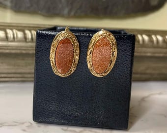 Vintage 12K Gold FILLED Sunstone Screwback Earrings Yellow Gold Estate Jewelry
