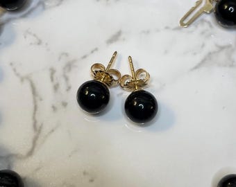Vintage 10k Solid Gold Onyx Stud Earrings Estate Jewelry
