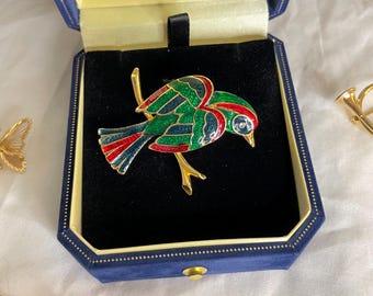 VintageGold Toned Colorful Enamel Bird Brooch Pin