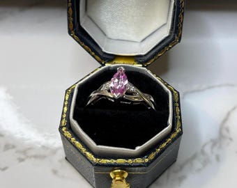 Vintage 10K Solid Gold Marquise Pink Sapphire Ring with Diamond Accents - Size US 5.25
