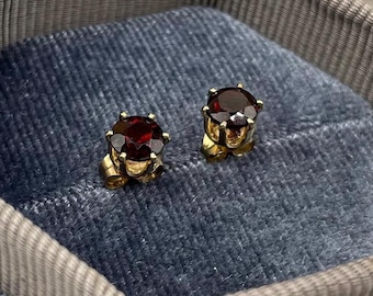 Vintage 14K Gold FILLED Garnet Stud Earrings Estate Jewelry
