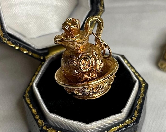 Vintage Avon Gold Toned Pitcher and Bowl Charm: Bracelet Necklace Pendant
