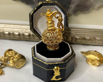 Vintage Gold Toned Ornate Pitcher Charm Filigree MONET Bracelet Charm Necklace Pendant Estate Jewelry