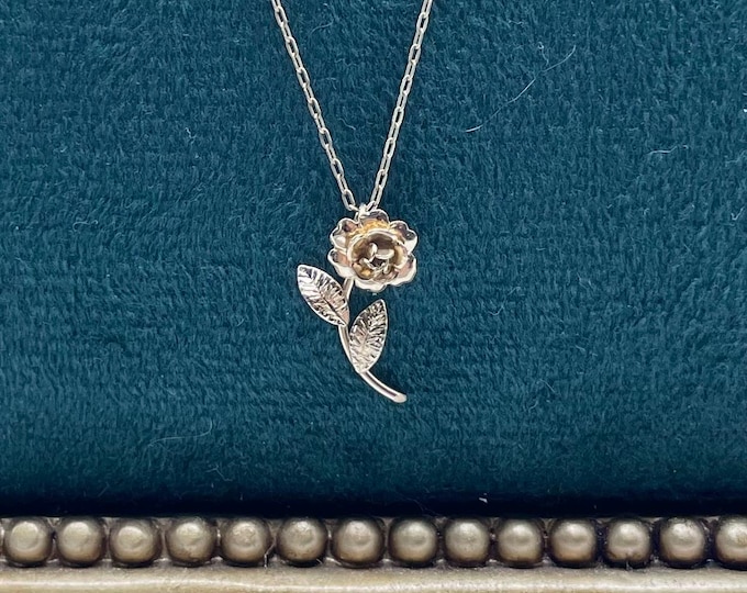 Vintage 14K Gold FILLED Rose Pendant Necklace - 18” Chain