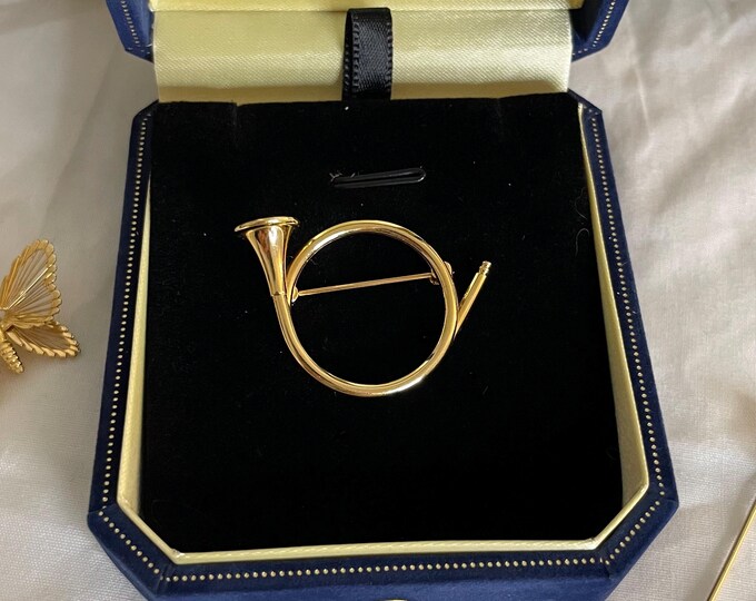 Gold Toned Trumpet Brooch Vintage NAPIER Pin Estate Jewelry