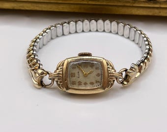 10K Gold Filled Elgin Ladies Cocktail Watch Wind Up Watch 6.25” - WORKING