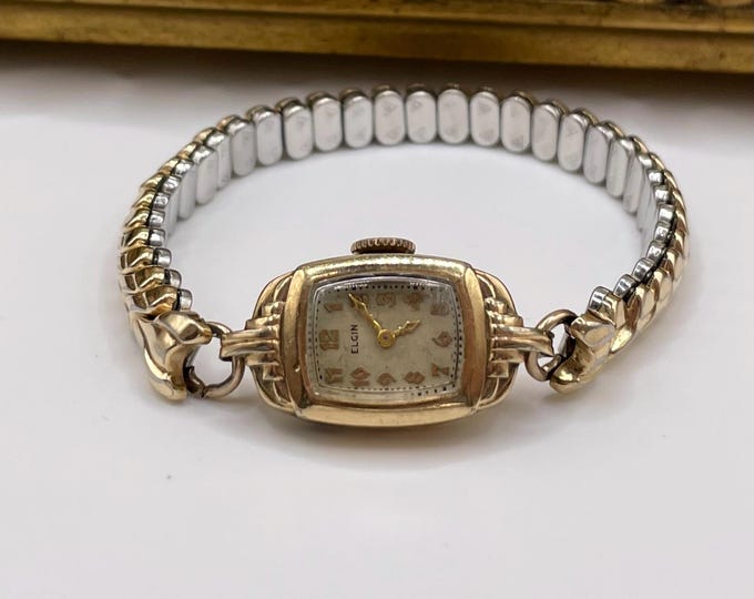10K Gold Filled Elgin Ladies Cocktail Watch Wind Up Watch 6.25” - WORKING
