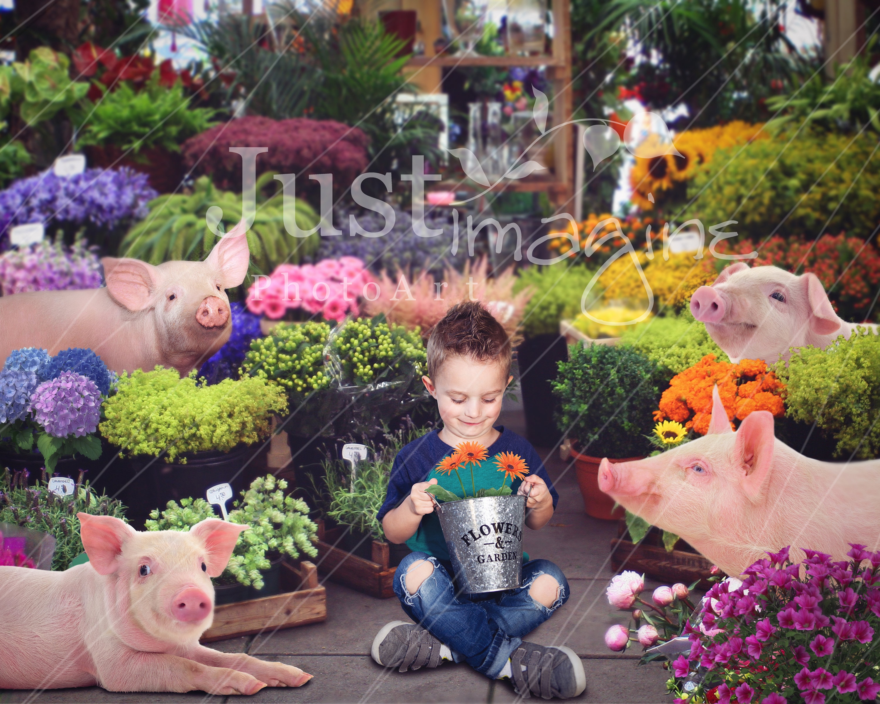 Pigs and Flowers Digital Background, Pigs, Flowers, Flower Shop - Etsy