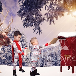 North Pole Mailbox Digital Background, North Pole, Mailbox, Christmas, Reindeer, Snow