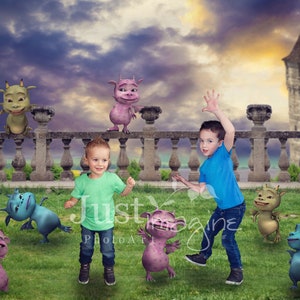 Baby Dragon Dance Digital Background, Dragon, Castle