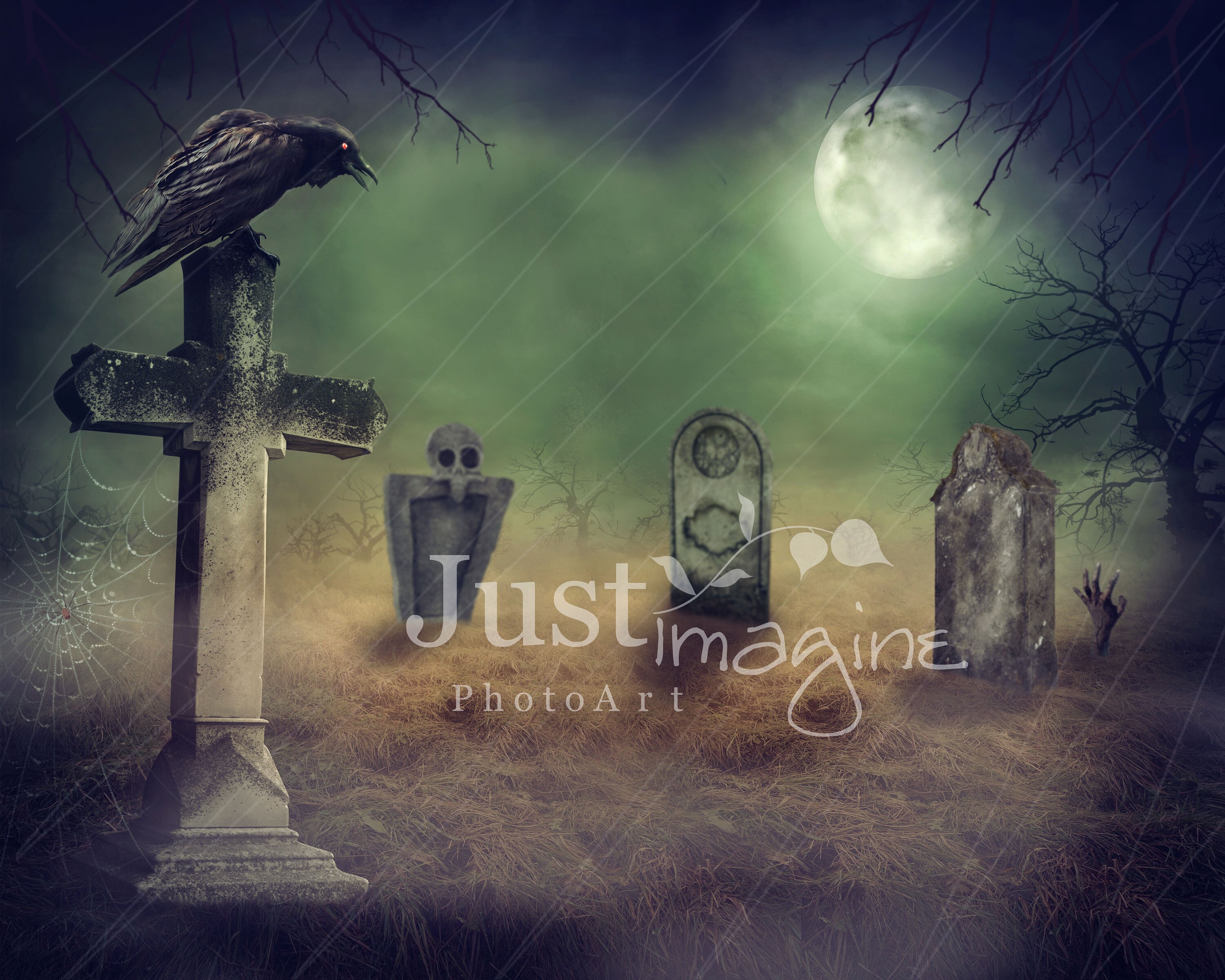 Cemetary Digital Background, Halloween, Cemetary, Crow, Headstones ...