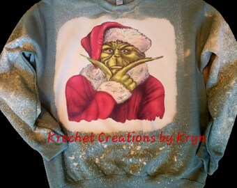 Custom Bleached Sublimation "Grinch FACE" Hoodie, Grinch FACE Sweatshirt, Grinch t-shirt, Personalized Shirt, Customized Grinch Face hoodie