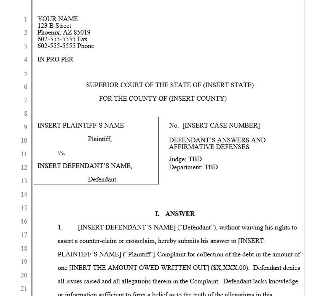 Response to Creditor Lawsuit Buy Time If You #39 ve Been Sued for a Debt