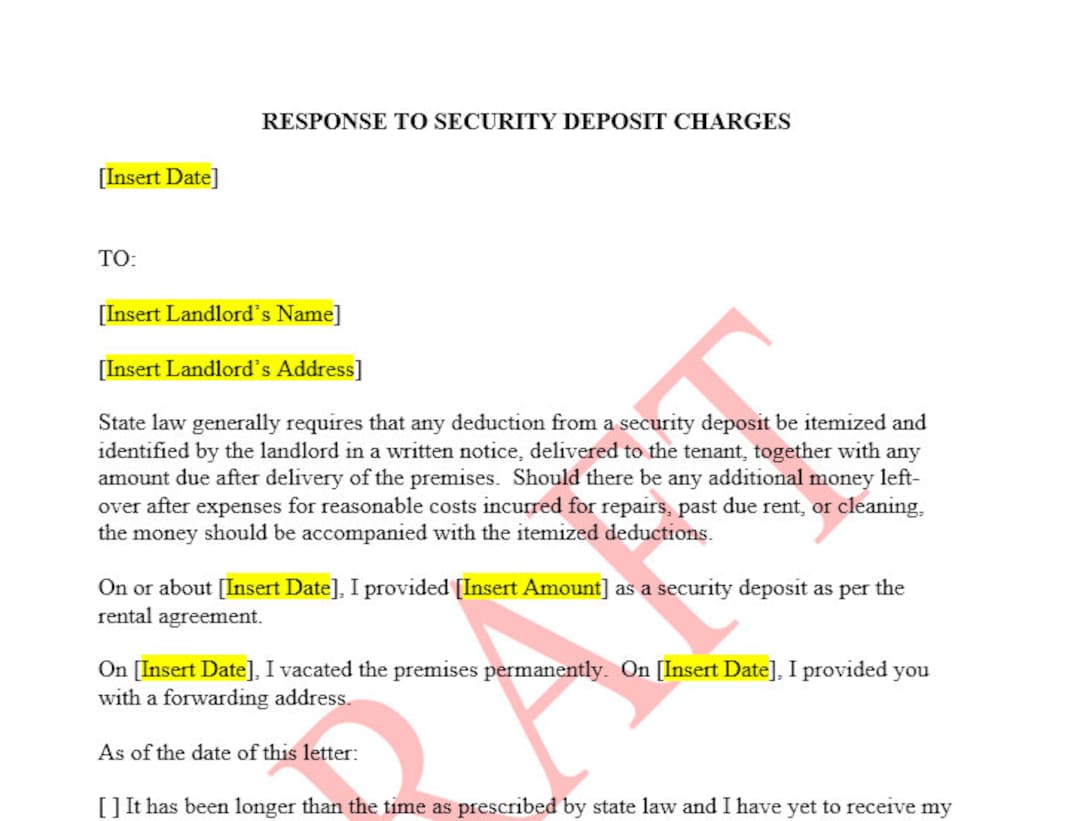 Response to Security Deposit Charges Etsy