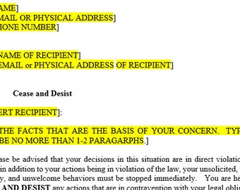 Cease and Desist Template