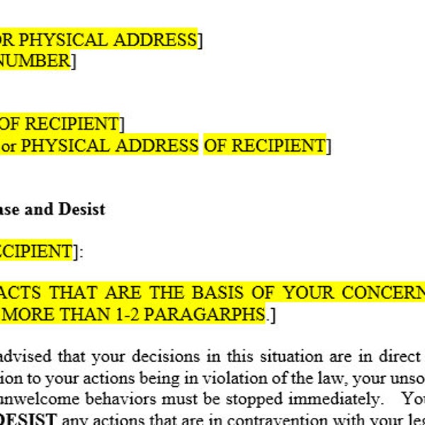 Cease and Desist Template