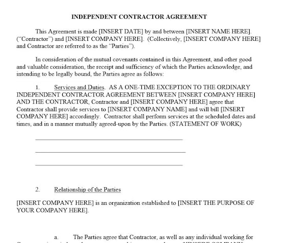 Independent Contractor Agreement Etsy