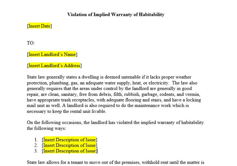 Violation of Implied Warranty of Habitability Etsy